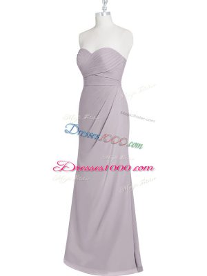 Sleeveless Chiffon Floor Length Lace Up Prom Dress in Grey with Ruching