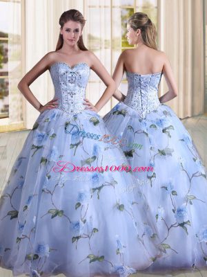 Inexpensive Printed Sleeveless Floor Length Sweet 16 Dresses and Beading