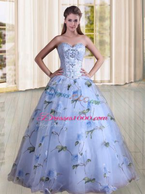 Inexpensive Printed Sleeveless Floor Length Sweet 16 Dresses and Beading