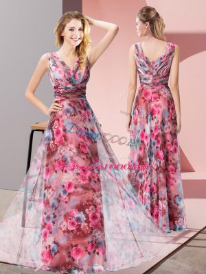 Sophisticated Multi-color Sleeveless Floor Length Pattern Zipper Evening Dress