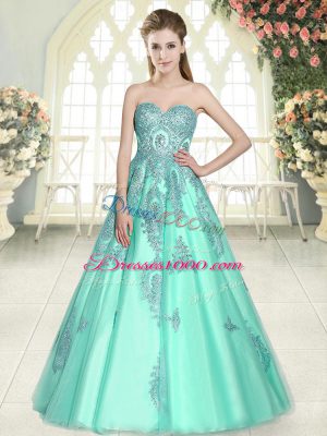 New Arrival Appliques Dress for Prom Apple Green Lace Up Sleeveless Floor Length
