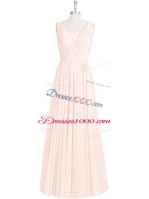 Floor Length Zipper Evening Dress Pink for Prom and Party with Lace