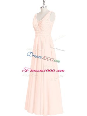 Floor Length Zipper Evening Dress Pink for Prom and Party with Lace