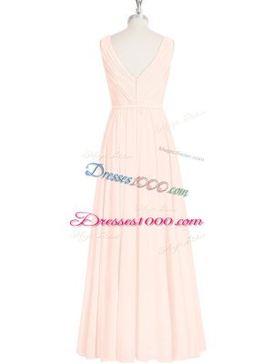 Floor Length Zipper Evening Dress Pink for Prom and Party with Lace