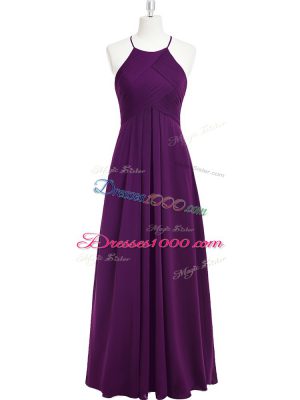 Empire Prom Party Dress Purple Halter Top Chiffon Sleeveless Floor Length Zipper