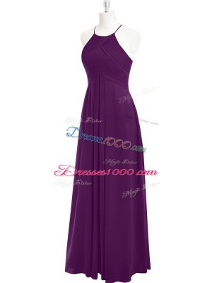 Empire Prom Party Dress Purple Halter Top Chiffon Sleeveless Floor Length Zipper