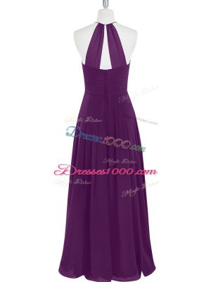 Empire Prom Party Dress Purple Halter Top Chiffon Sleeveless Floor Length Zipper