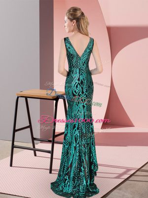 Lovely Green V-neck Neckline Ruching Dress for Prom Sleeveless Zipper