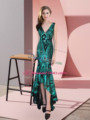 Lovely Green V-neck Neckline Ruching Dress for Prom Sleeveless Zipper