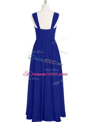 Graceful Royal Blue Empire Straps Sleeveless Chiffon Floor Length Zipper Ruching Prom Dresses