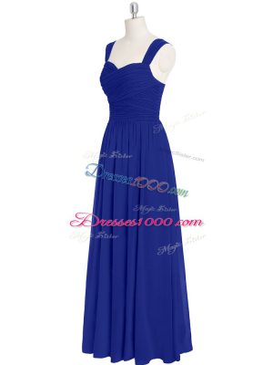 Graceful Royal Blue Empire Straps Sleeveless Chiffon Floor Length Zipper Ruching Prom Dresses