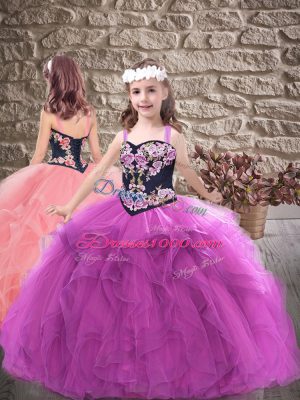Simple Purple Ball Gowns Tulle Sweetheart Sleeveless Beading and Embroidery Floor Length Lace Up Quinceanera Dress