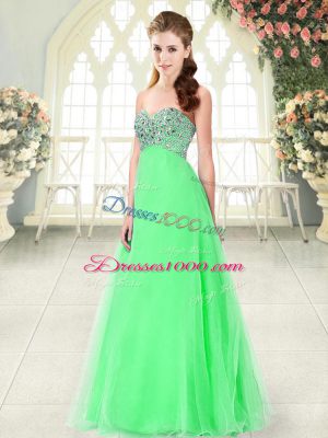 Green Lace Up Prom Dresses Beading Sleeveless Floor Length
