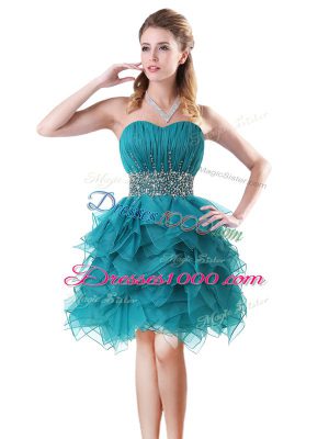 Sweetheart Sleeveless Lace Up Teal Organza