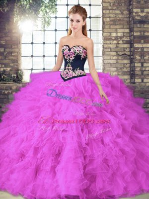 Suitable Floor Length Ball Gowns Sleeveless Fuchsia Sweet 16 Quinceanera Dress Lace Up