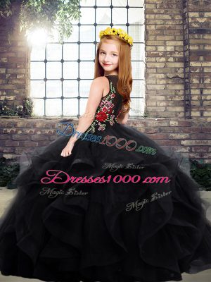 Scoop Sleeveless Tulle Winning Pageant Gowns Embroidery and Ruffles Zipper