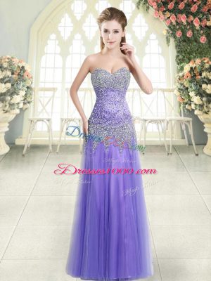 Hot Selling Floor Length Lavender Prom Party Dress Tulle Sleeveless Beading