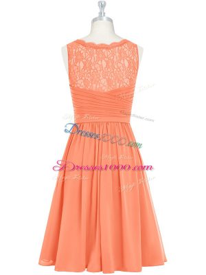 Orange Evening Dress Prom and Party with Lace V-neck Sleeveless Side Zipper