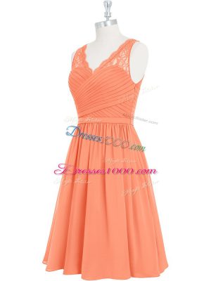 Orange Evening Dress Prom and Party with Lace V-neck Sleeveless Side Zipper