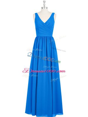 Chiffon V-neck Sleeveless Zipper Ruching Dress for Prom in Royal Blue