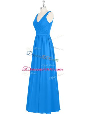 Chiffon V-neck Sleeveless Zipper Ruching Dress for Prom in Royal Blue