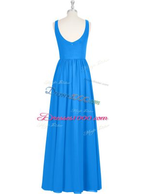 Chiffon V-neck Sleeveless Zipper Ruching Dress for Prom in Royal Blue