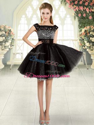 Black Square Neckline Beading Dress for Prom Sleeveless Zipper