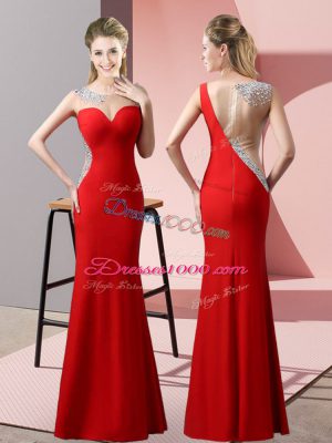 Free and Easy Red Sleeveless Beading and Pick Ups Floor Length Prom Gown