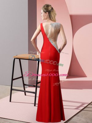 Free and Easy Red Sleeveless Beading and Pick Ups Floor Length Prom Gown