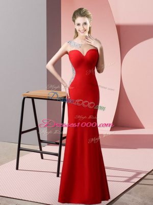 Free and Easy Red Sleeveless Beading and Pick Ups Floor Length Prom Gown