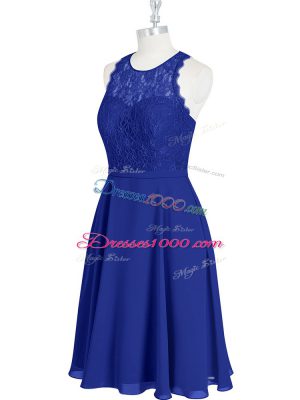 Classical A-line Prom Evening Gown Royal Blue Scoop Chiffon Sleeveless Mini Length Zipper