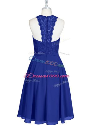 Classical A-line Prom Evening Gown Royal Blue Scoop Chiffon Sleeveless Mini Length Zipper