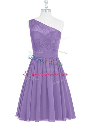 Knee Length Lavender Prom Dresses One Shoulder Sleeveless Side Zipper