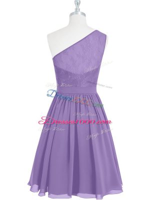 Knee Length Lavender Prom Dresses One Shoulder Sleeveless Side Zipper