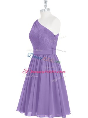 Knee Length Lavender Prom Dresses One Shoulder Sleeveless Side Zipper