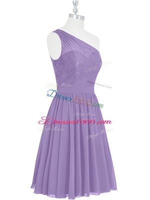 Knee Length Lavender Prom Dresses One Shoulder Sleeveless Side Zipper