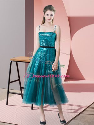 Decent Spaghetti Straps Sleeveless Zipper Prom Dresses Teal Tulle