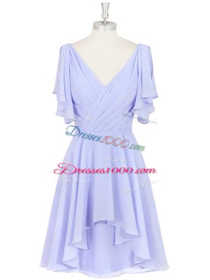 Baby Blue Short Sleeves Ruching Mini Length Dress for Prom