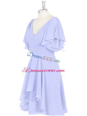 Baby Blue Short Sleeves Ruching Mini Length Dress for Prom