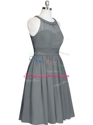 Knee Length Grey Prom Dress Chiffon Sleeveless Ruching