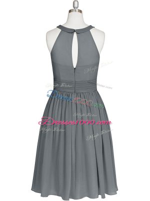 Knee Length Grey Prom Dress Chiffon Sleeveless Ruching