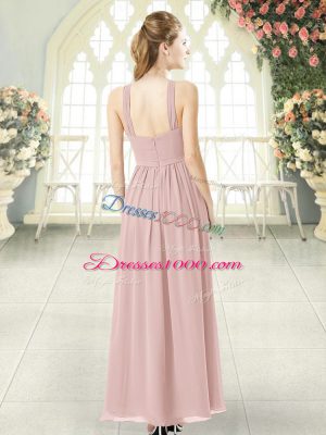 Perfect Chiffon Halter Top Sleeveless Zipper Ruching Prom Gown in Pink