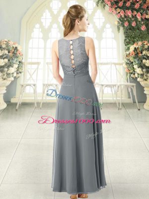 Sleeveless Ankle Length Lace Clasp Handle Prom Party Dress with Grey