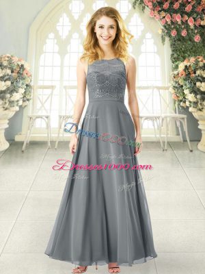 Sleeveless Ankle Length Lace Clasp Handle Prom Party Dress with Grey