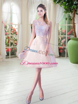 Dramatic Champagne Sleeveless Appliques Knee Length Homecoming Dress