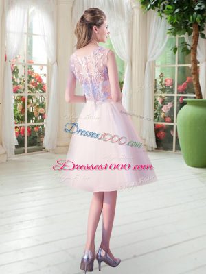 Dramatic Champagne Sleeveless Appliques Knee Length Homecoming Dress