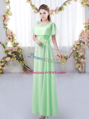 Floor Length Empire Short Sleeves Green Quinceanera Dama Dress Zipper
