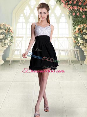 Decent Straps Sleeveless Backless Prom Gown Black Chiffon