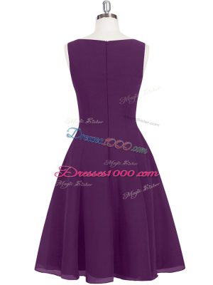 Sumptuous Scoop Sleeveless Prom Dresses Mini Length Ruching Eggplant Purple Chiffon