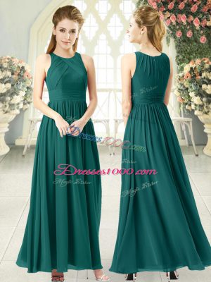 Empire Going Out Dresses Green Scoop Chiffon Sleeveless Ankle Length Zipper